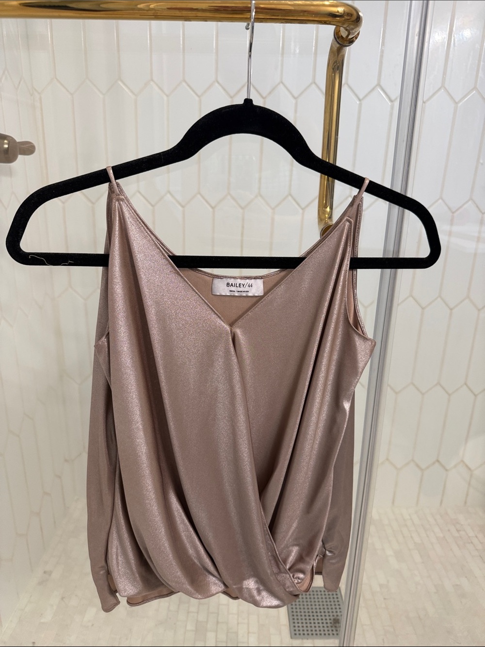 Bailey 44 Metallic Taupe Draped Satin Camisole